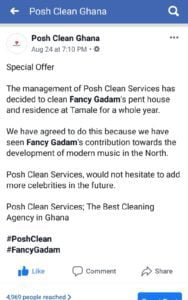 Fancy Gadam To Ink a Juicy Deal With Posh Clean Ghana 1 posh clean fb post