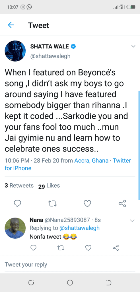 Screenshot_20200228-220713-492x1024-1 “Sarkodie You And Your Fans Fool Too Much” — Shatta Wale Boldly Disses Sarkodie & His Fans (Screenshot)