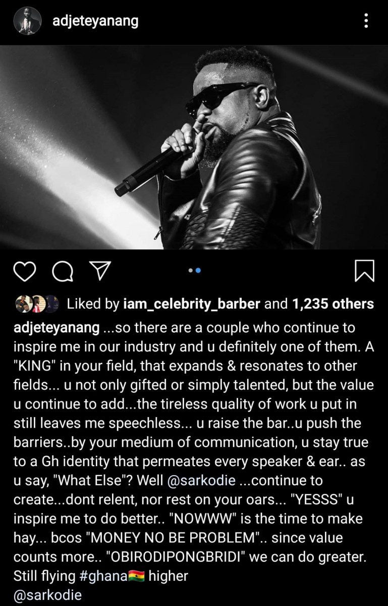 screenshot_20200221-164818_instagram7636958329891533394 Actor Adjetey Annan Praises Sarkodie; Says He’s The King Of GH Music And Inspire Him To Do Better +More
