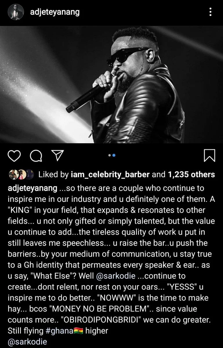 screenshot_20200221-164818_instagram7636958329891533394 Actor Adjetey Annan Praises Sarkodie; Says He’s The King Of GH Music And Inspire Him To Do Better +More