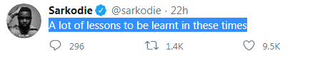Sark ‘A lot of lessons to be learnt in these times’ – Sarkodie