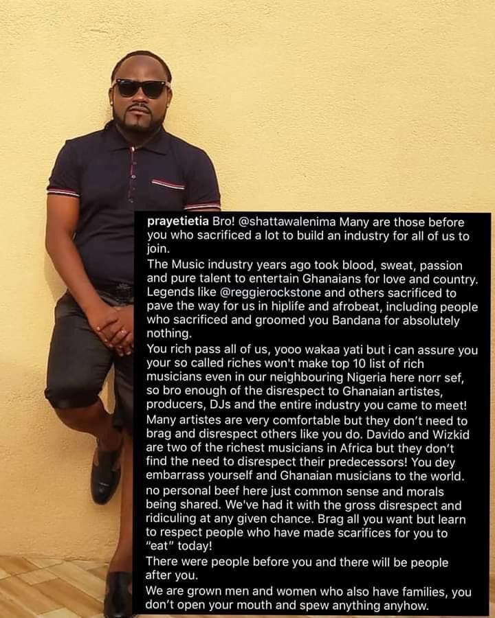 Enough is Enough! Praye Titia goes all out on Shatta Wale for disrespects to legends